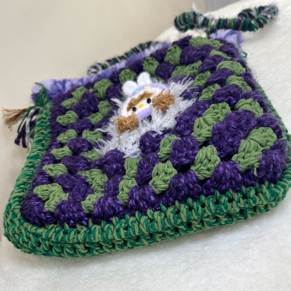 Handcrafted Green and Purple Crochet Bag - Picture 6 of 12